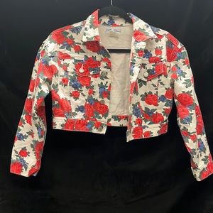 80s Ribcage Cute Rose Print Denim Jacket